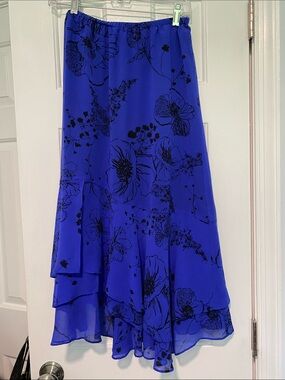 Chico's Royal Blue Floral High-Low Skirt